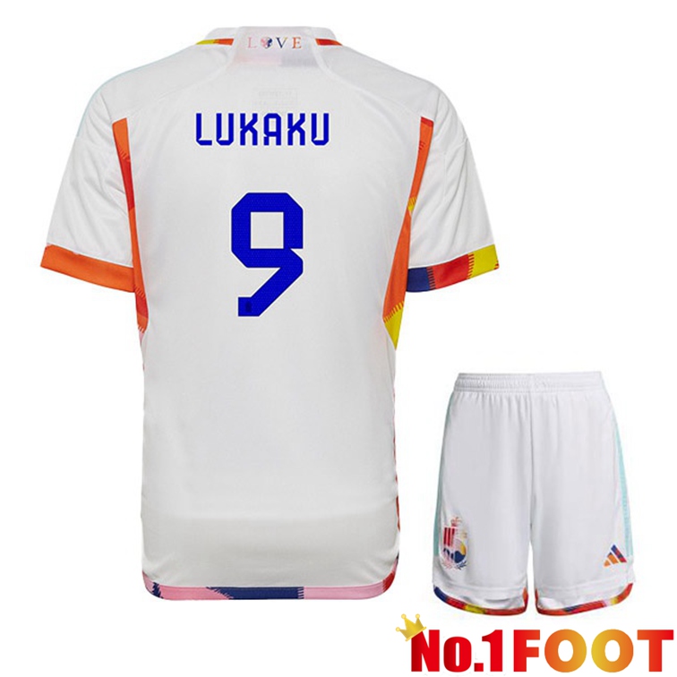 Belgium (LUKAKU 9) Kids Soccer Jerseys Away White World Cup 2022