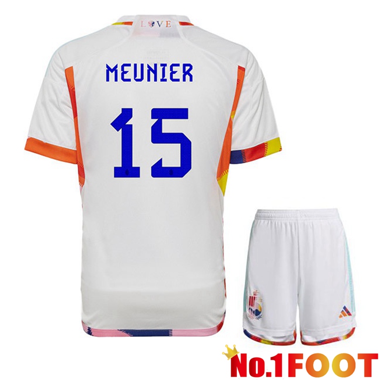 Belgium (MEUNIER 15) Kids Soccer Jerseys Away White World Cup 2022