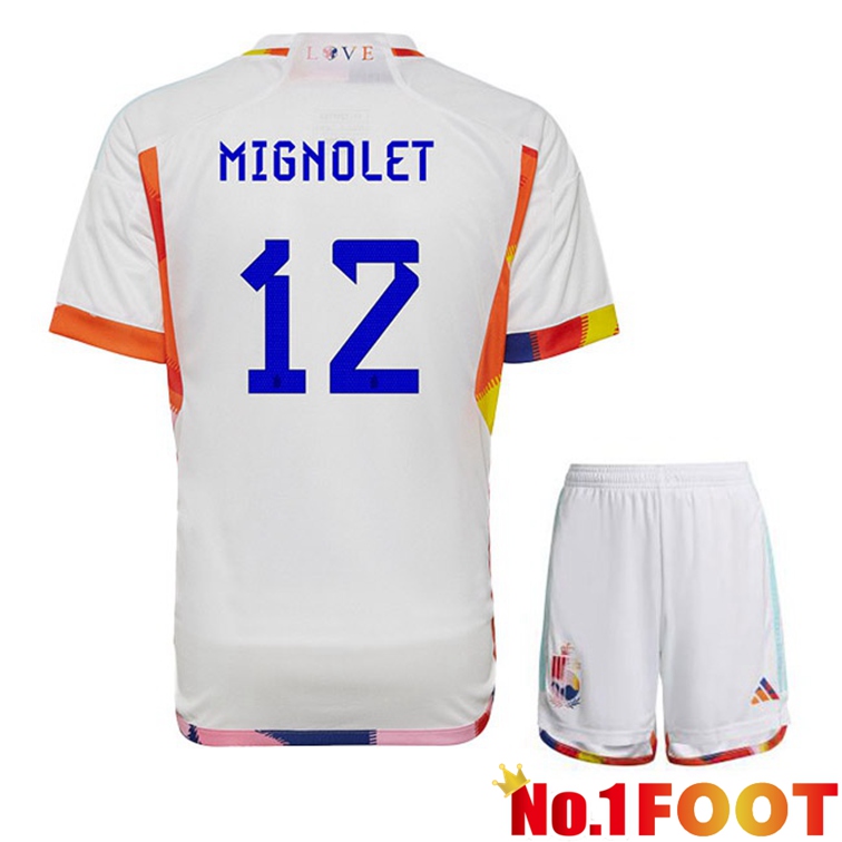 Belgium (MIGNOLET 12) Kids Soccer Jerseys Away White World Cup 2022