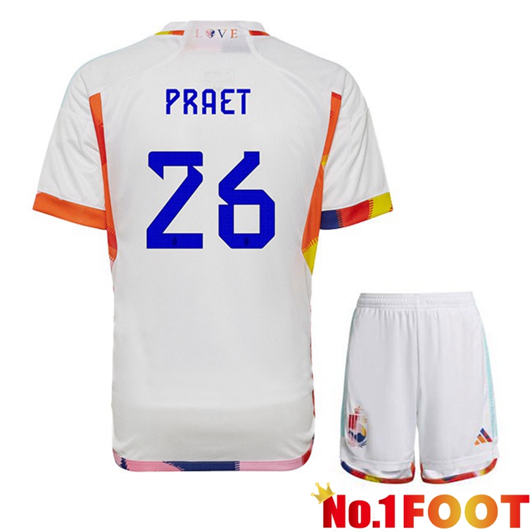 Belgium (PRAET 26) Kids Soccer Jerseys Away White World Cup 2022