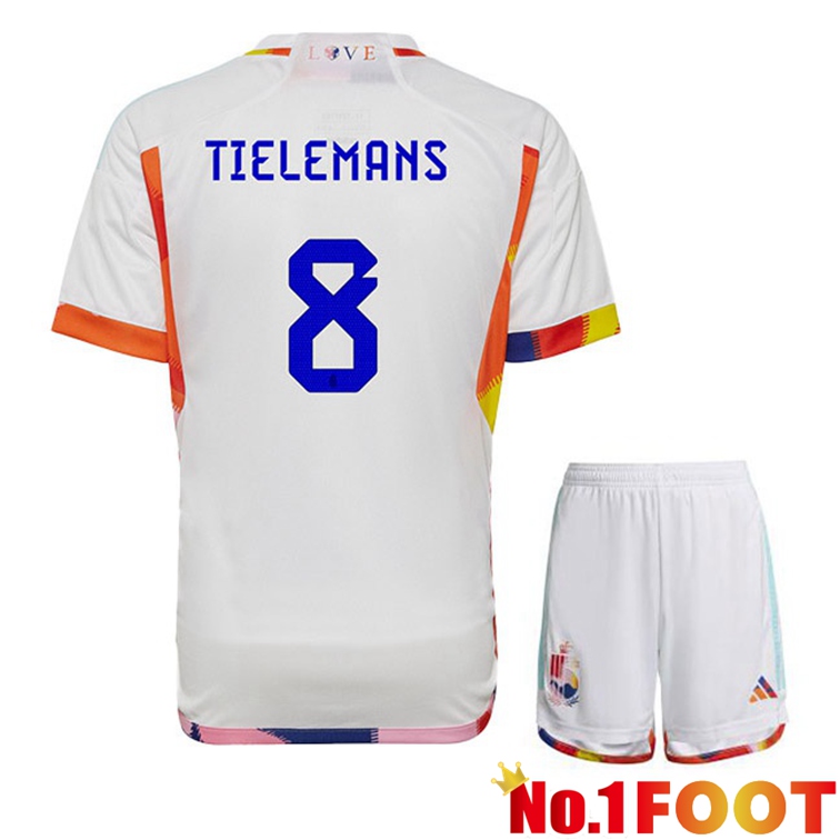 Belgium (TIELEMANS 8) Kids Soccer Jerseys Away White World Cup 2022