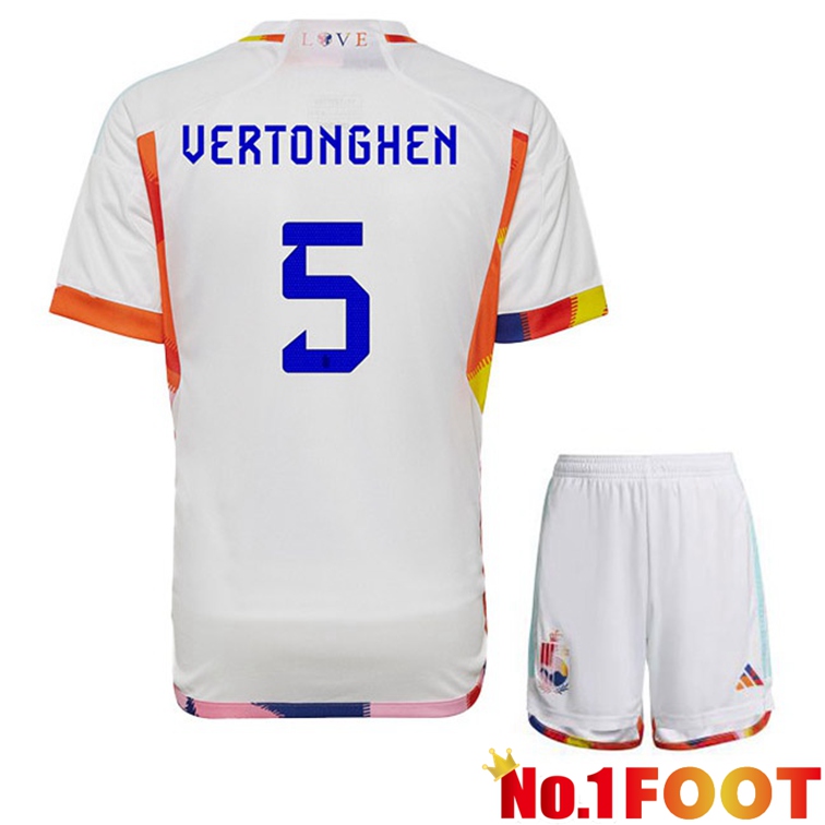 Belgium (VERTONGHEN 5) Kids Soccer Jerseys Away White World Cup 2022