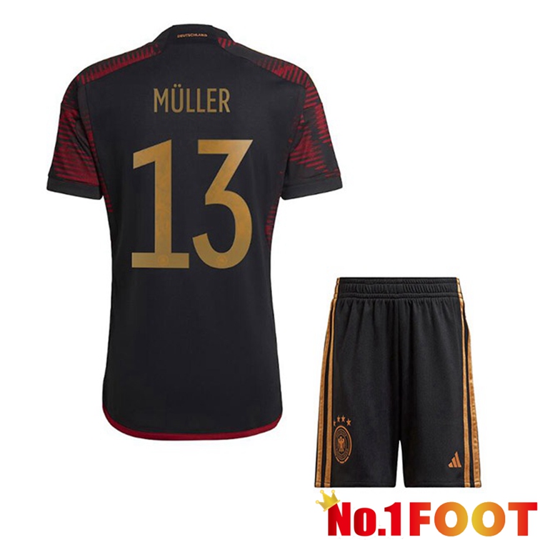 Germany (MÜLLER 13) Kids Soccer Jerseys Away Black World Cup 2022