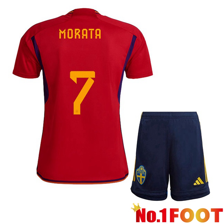 Spain (MORATA 7) Kids Soccer Jerseys Home Red 2022-2023