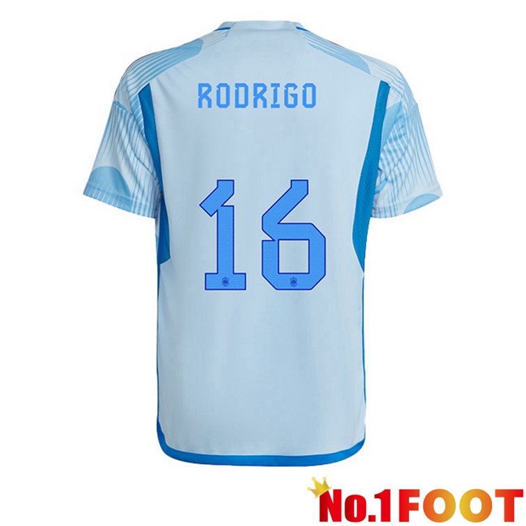 Spain (RODRIGO 16) Soccer Jerseys Away Blue White 2022-2023