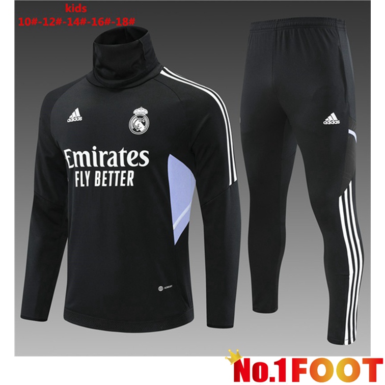 Real Madrid Kids Training Tracksuit High Collar Black 2022-2023