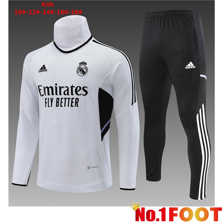 Real Madrid Kids Training Tracksuit High Collar White 2022-2023