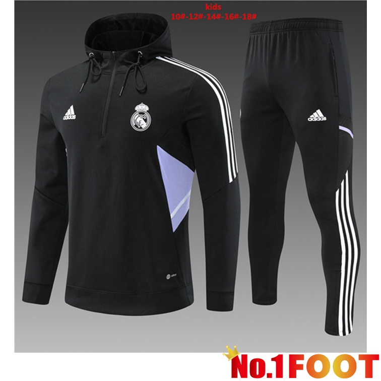 Real Madrid Kids Training Tracksuit Hoodie Black 2022-2023