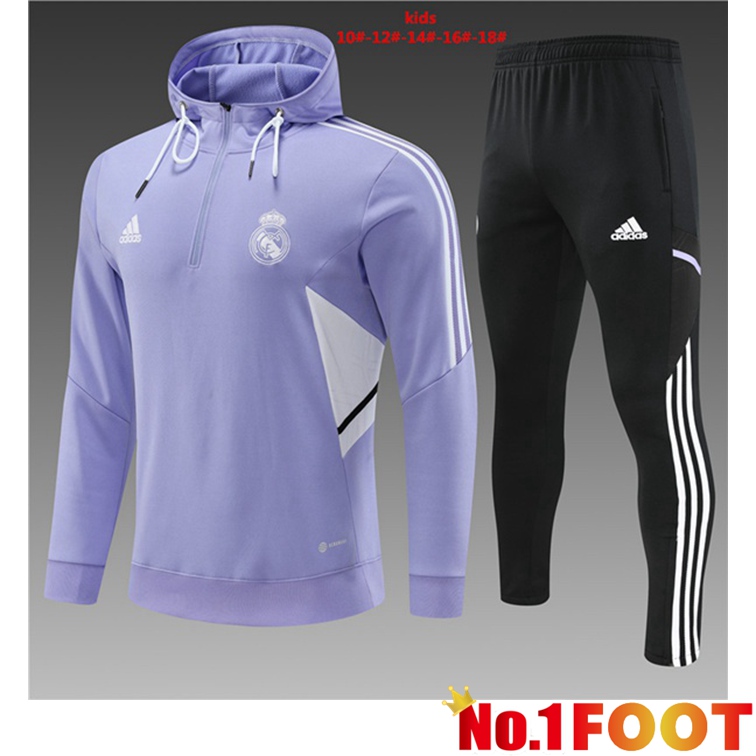 Real Madrid Kids Training Tracksuit Hoodie Purple 2022-2023