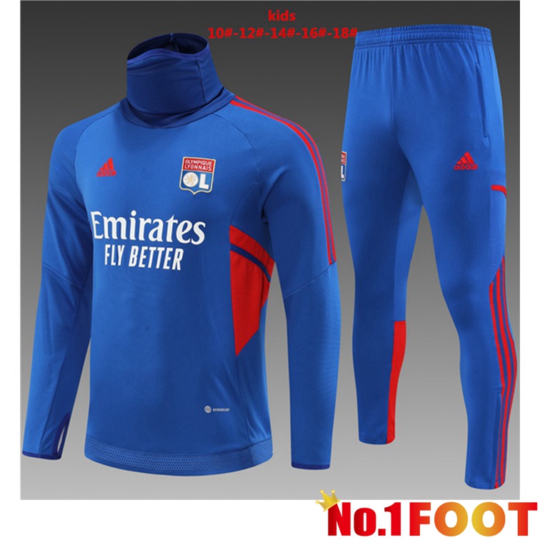 Olympique Lyonnais Kids Training Tracksuit High Collar Blue 2022-2023