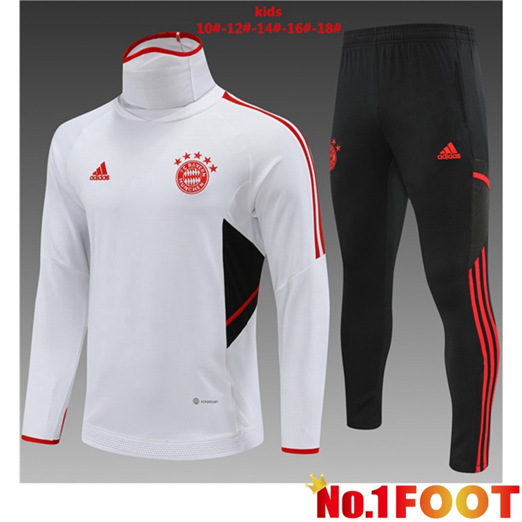 Bayern Munich Kids Training Tracksuit High Collar White 2022-2023