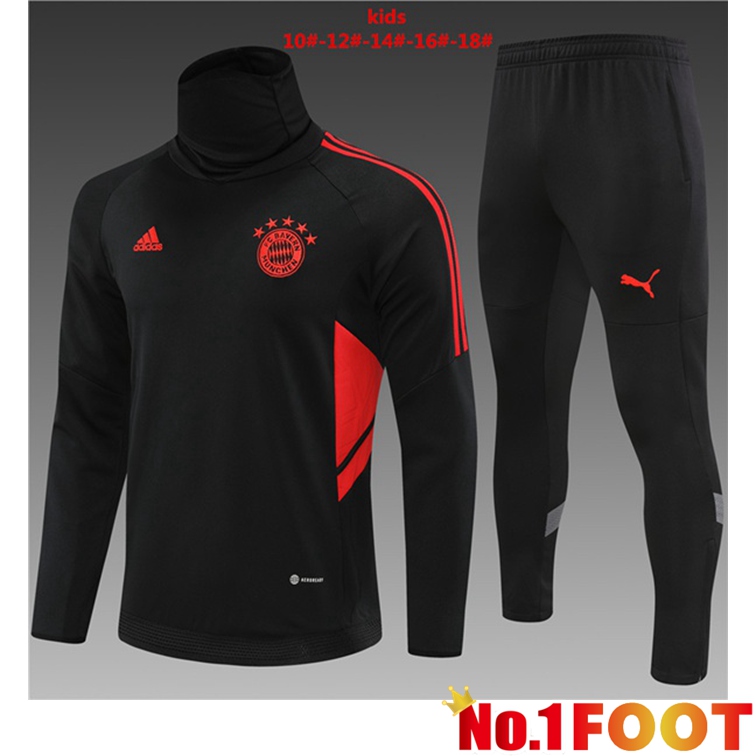 Bayern Munich Kids Training Tracksuit High Collar Black 2022-2023