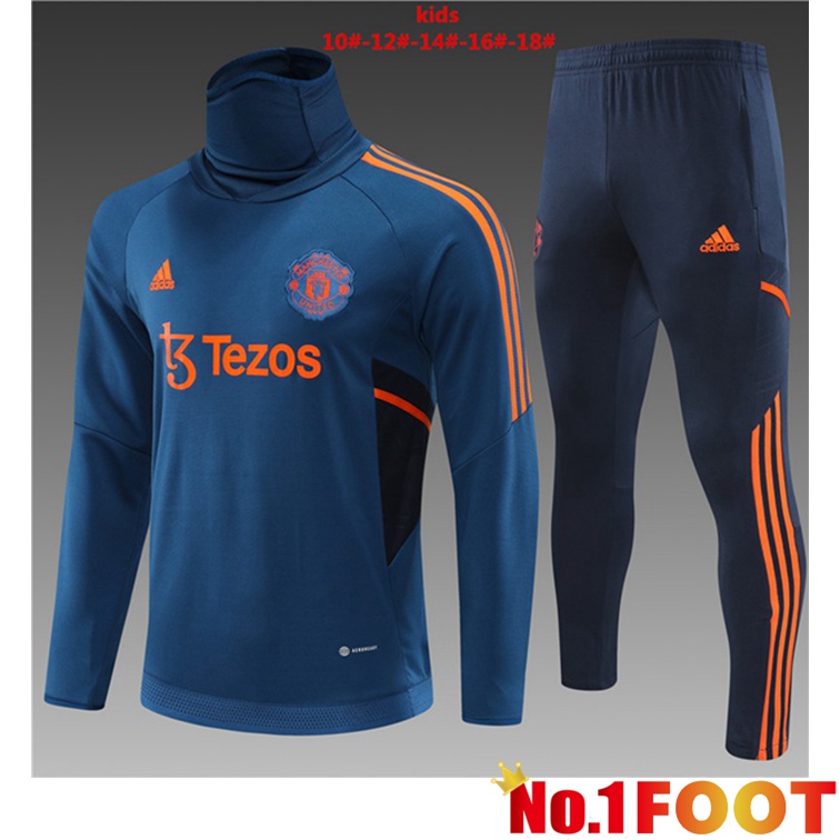 Manchester United Kids Training Tracksuit High Collar Blue 2022-2023