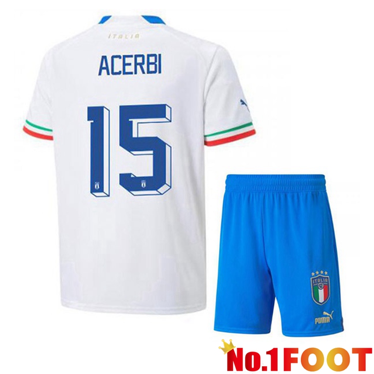 Italy (Acerbi 15) Kids Soccer Jerseys Away White 2022-2023