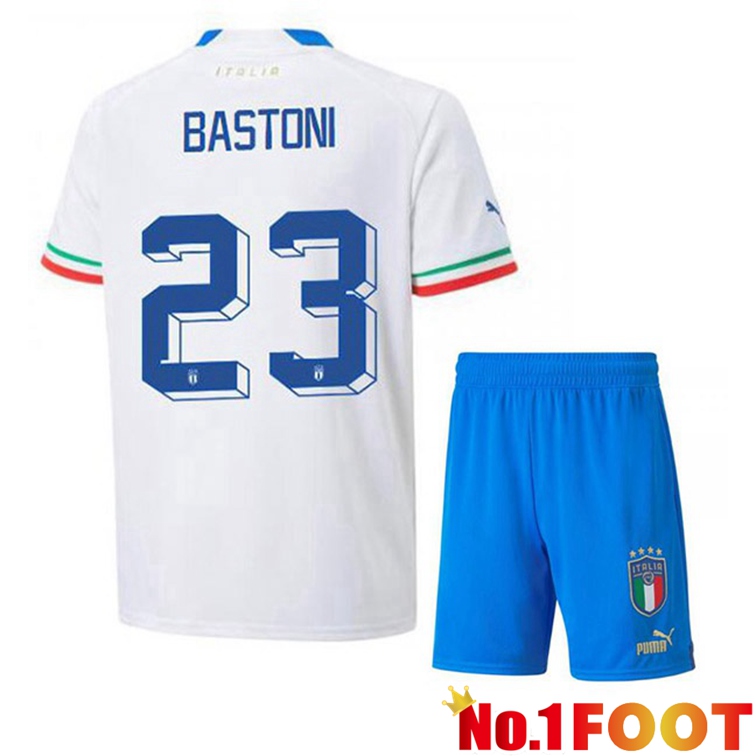 Italy (Bastoni 23) Kids Soccer Jerseys Away White 2022-2023