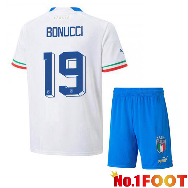 Italy (Bonucci 19) Kids Soccer Jerseys Away White 2022-2023