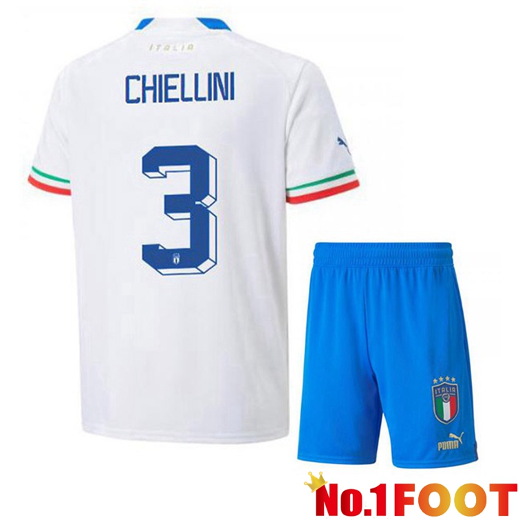 Italy (Chiellini 3) Kids Soccer Jerseys Away White 2022-2023