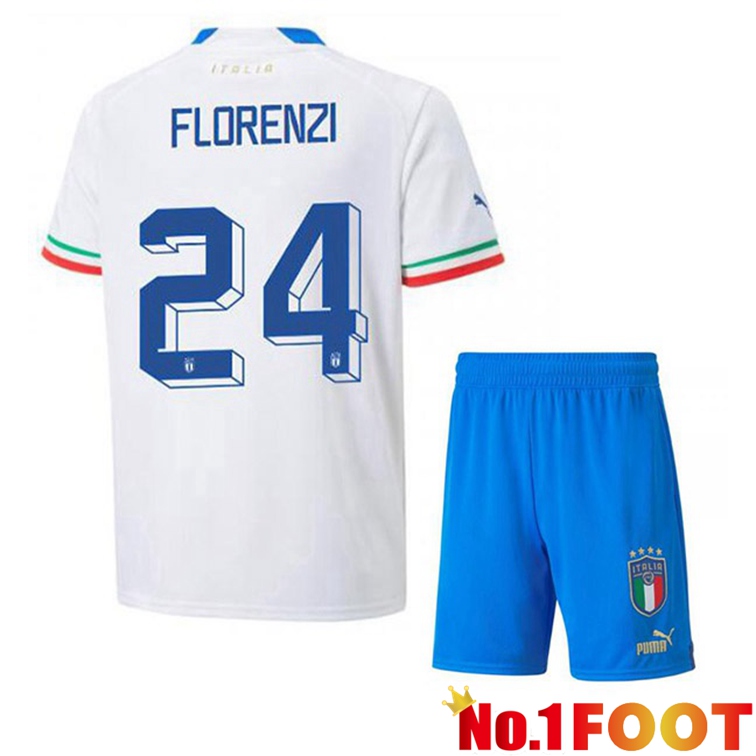 Italy (Florenzi 24) Kids Soccer Jerseys Away White 2022-2023