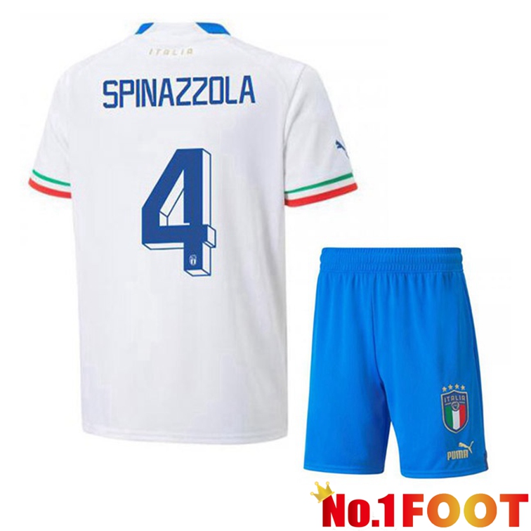 Italy (Spinazzola 4) Kids Soccer Jerseys Away White 2022-2023