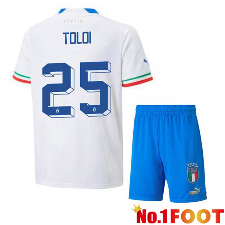 Italy (Toloi 25) Kids Soccer Jerseys Away White 2022-2023