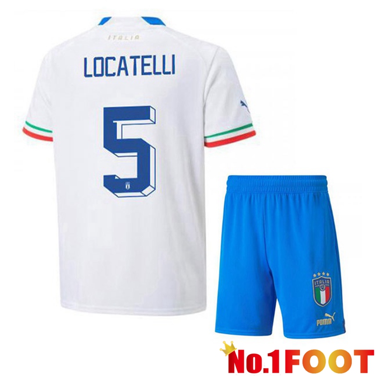 Italy (Locatelli 5) Kids Soccer Jerseys Away White 2022-2023