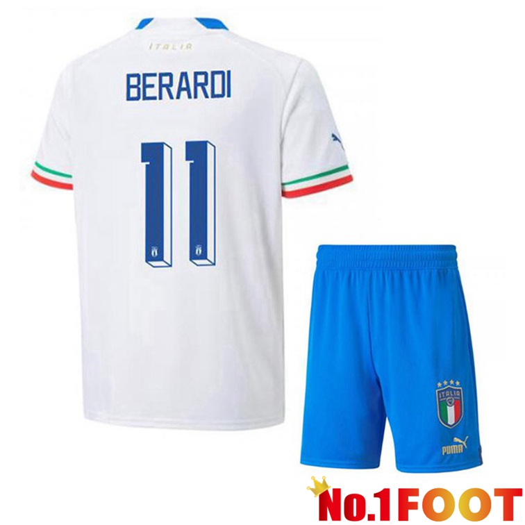 Italy (Berardi 11) Kids Soccer Jerseys Away White 2022-2023