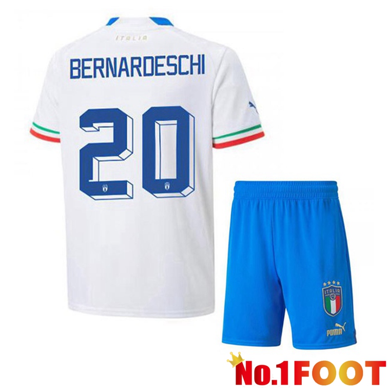 Italy (Bernardeschi 20) Kids Soccer Jerseys Away White 2022-2023