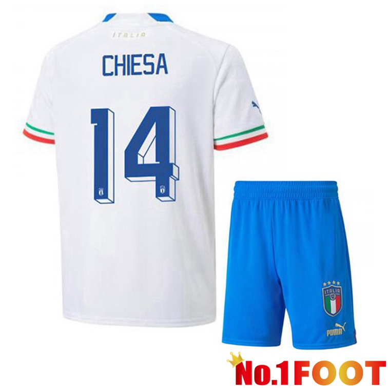 Italy (Chiesa 14) Kids Soccer Jerseys Away White 2022-2023