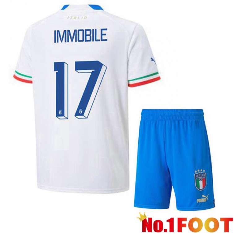 Italy (Immobile 17) Kids Soccer Jerseys Away White 2022-2023