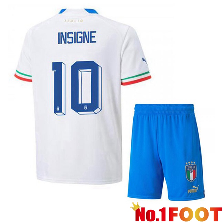 Italy (Insigne 10) Kids Soccer Jerseys Away White 2022-2023