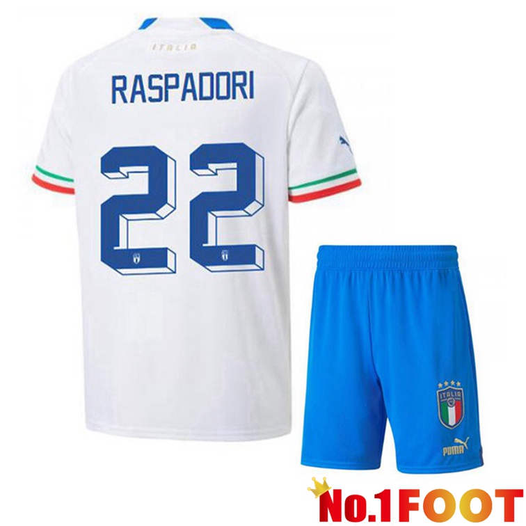 Italy (Raspadori 22) Kids Soccer Jerseys Away White 2022-2023