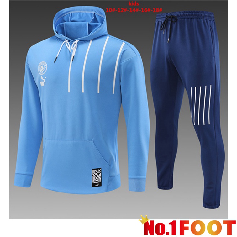 Manchester City Kids Training Tracksuit Hoodie Blue 2022-2023