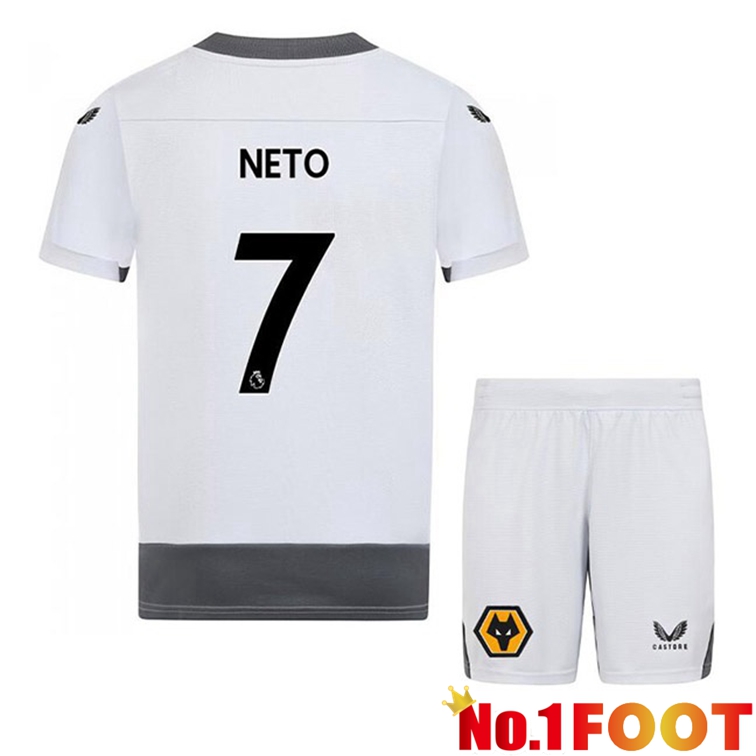 Wolves (NETO 7) Kids Soccer Jerseys Third White Gray 2022-2023