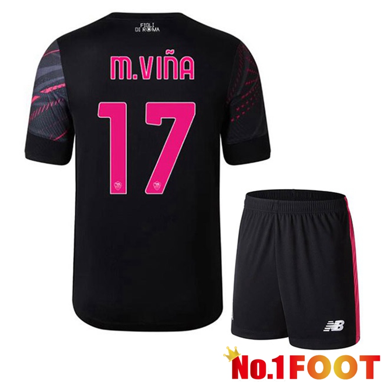 AS Roma (M.VIÑA 17) Kids Soccer Jerseys Third Black 2022-2023