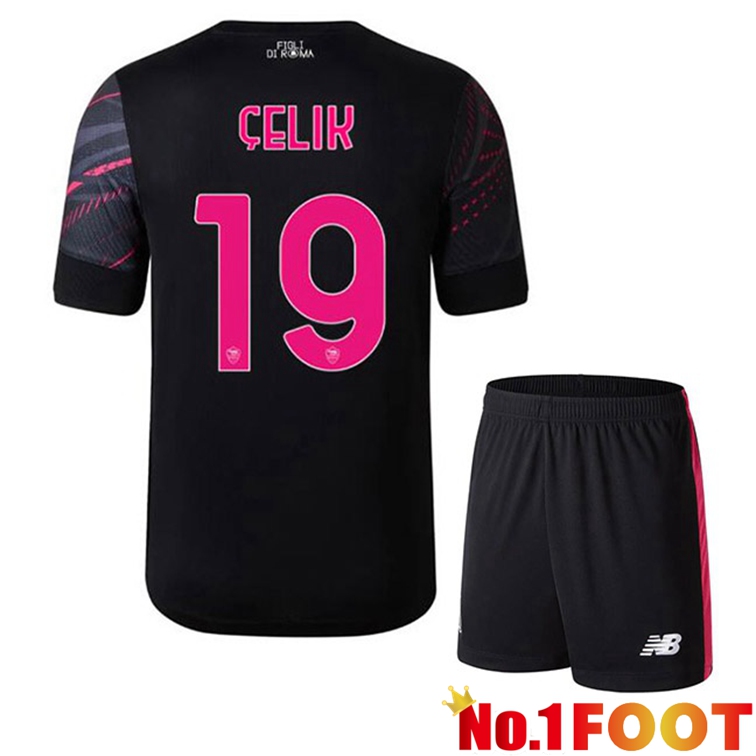 AS Roma (ÇELIK 19) Kids Soccer Jerseys Third Black 2022-2023