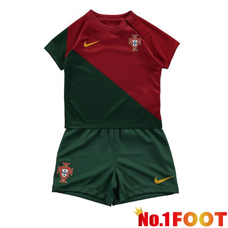 Portugal Kids Soccer Jerseys Home Red Green 2022-2023