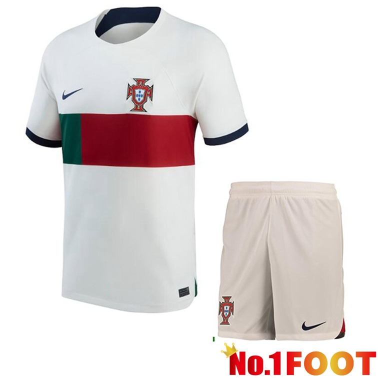 Portugal Kids Soccer Jerseys Away White Red 2022-2023