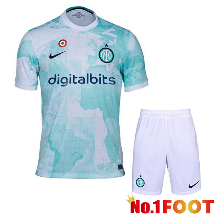 Inter Milan Kids Soccer Jerseys Away White Green 2022-2023