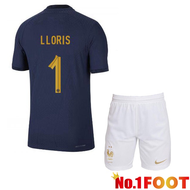 France (LLORIS 1) Kids Soccer Jerseys Home Blue Royal World Cup 2022