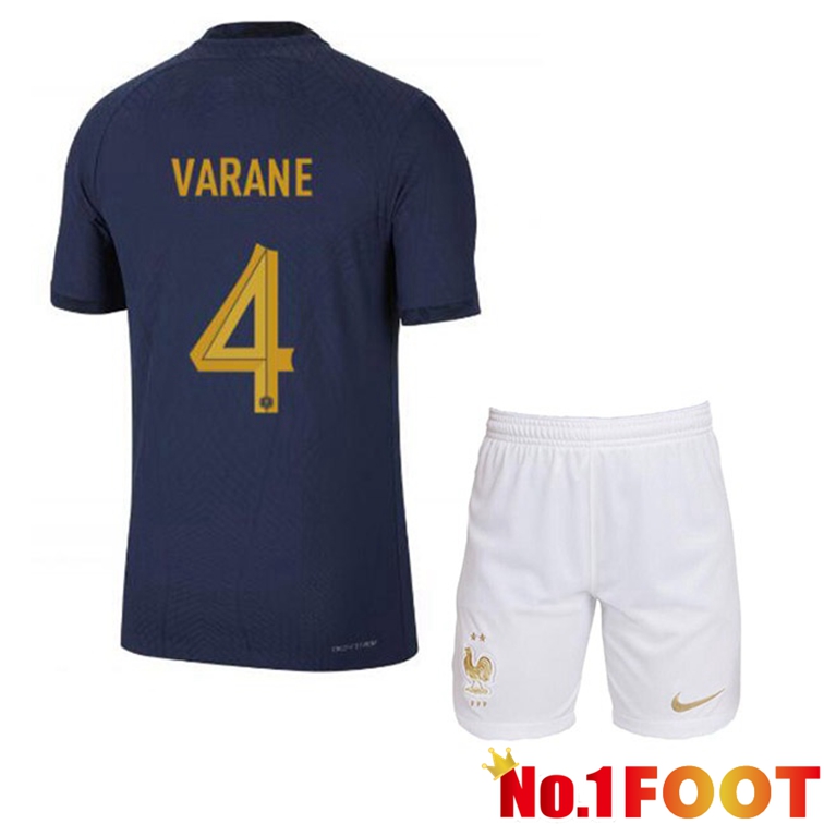 France (VARANE 4) Kids Soccer Jerseys Home Blue Royal World Cup 2022