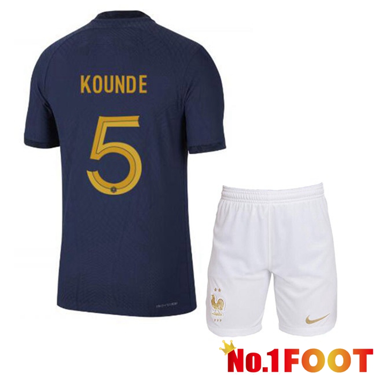 France (KOUNDe 5) Kids Soccer Jerseys Home Blue Royal World Cup 2022