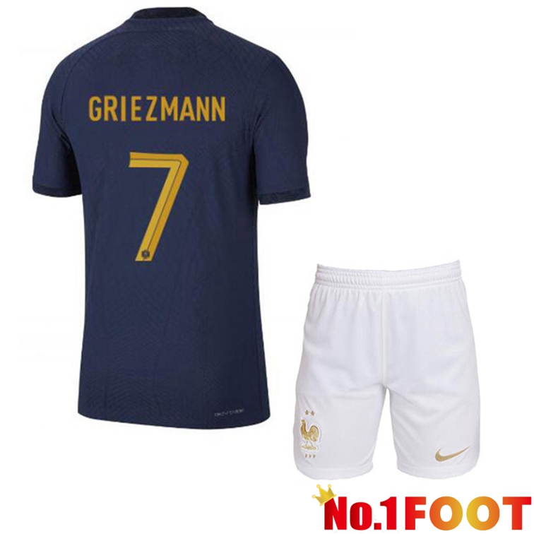 France (GRIEZMANN 7) Kids Soccer Jerseys Home Blue Royal World Cup 2022