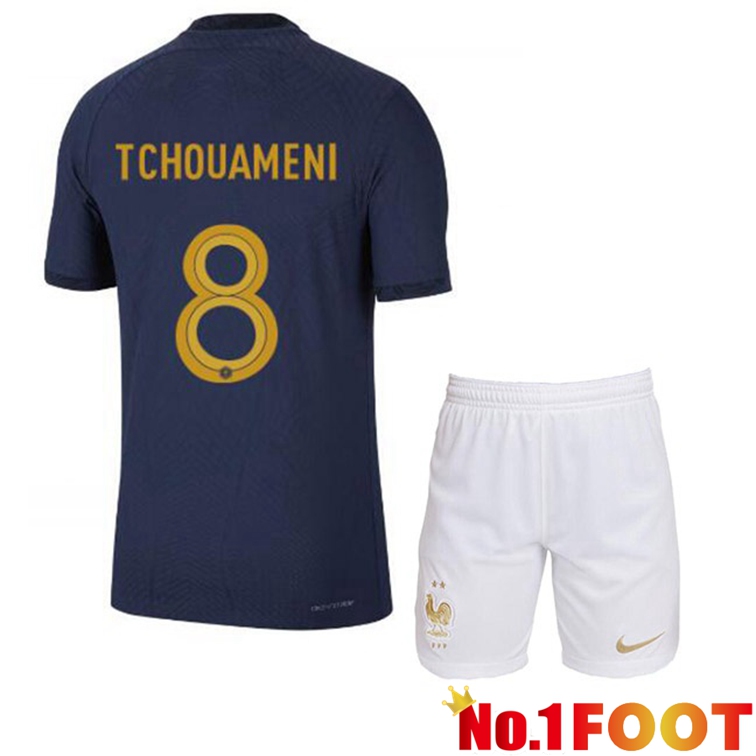 France (TCHOUAMENI 8) Kids Soccer Jerseys Home Blue Royal World Cup 2022