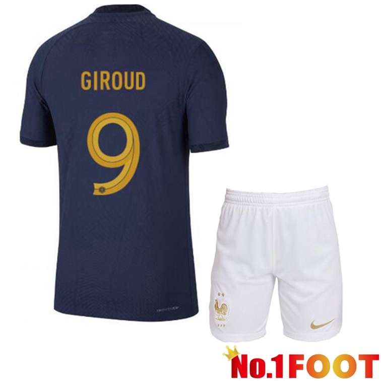 France (GIROUD 9) Kids Soccer Jerseys Home Blue Royal World Cup 2022