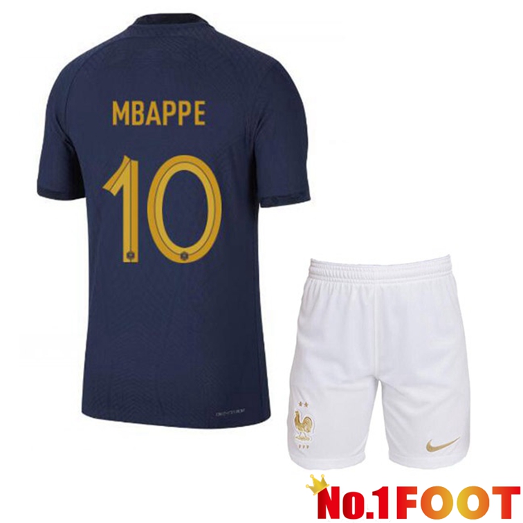 France (MBAPPE 10) Kids Soccer Jerseys Home Blue Royal World Cup 2022