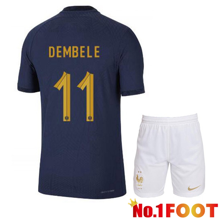 France (DEMBELE 11) Kids Soccer Jerseys Home Blue Royal World Cup 2022