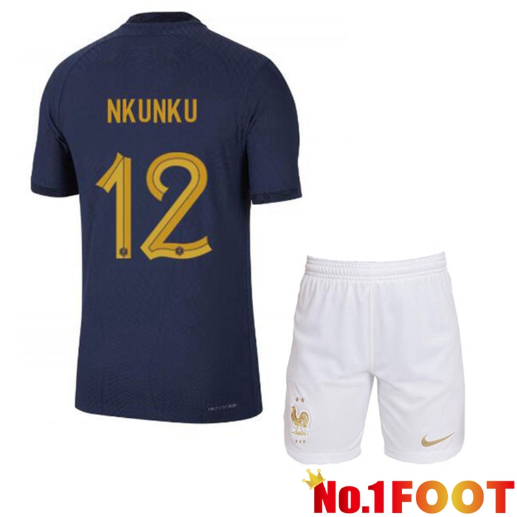 France (NKUNKU 12) Kids Soccer Jerseys Home Blue Royal World Cup 2022