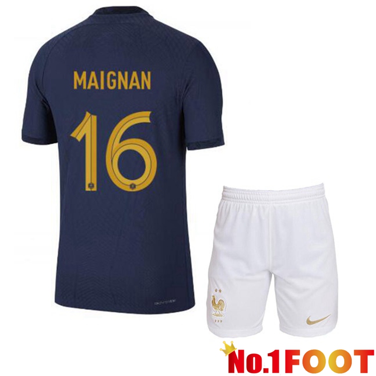 France (MAIGNAN 16) Kids Soccer Jerseys Home Blue Royal World Cup 2022