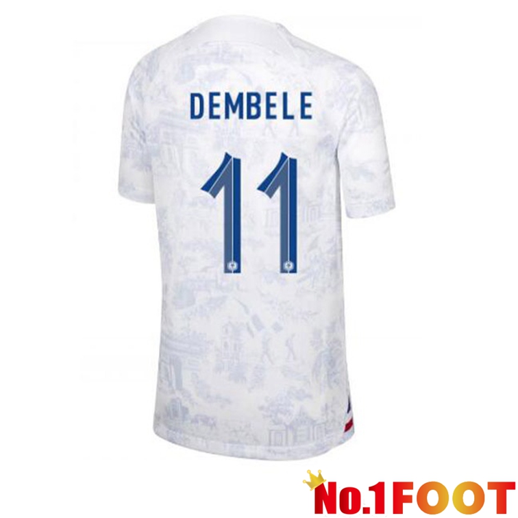 France (DEMBELE 11) Soccer Jerseys Away White World Cup 2022