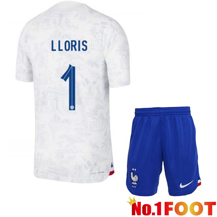 France (LLORIS 1) Kids Soccer Jerseys Away White World Cup 2022